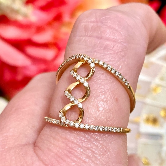 10k Yellow Gold 0.50 Carat Diamond Infinity Twist Double Row Open Band Ring - Picture 5 of 14